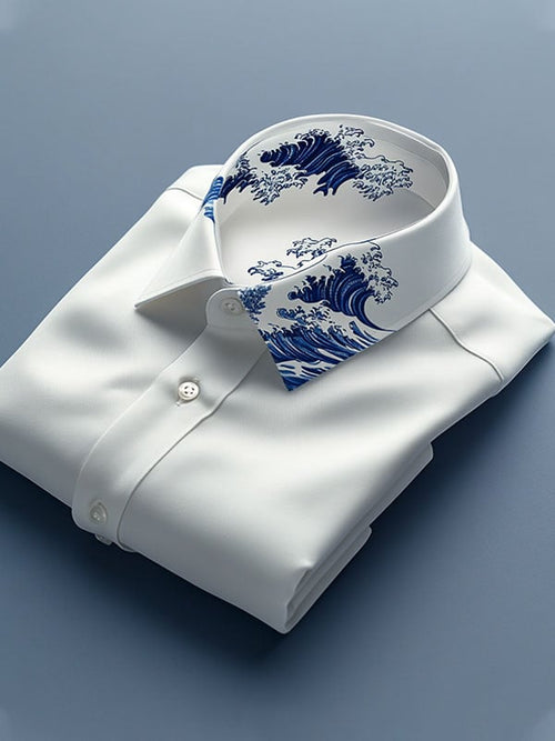 Men's Luxury Business Collar Detail Printed Short Sleeve Shirt