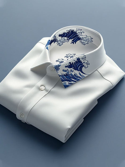 Men's Luxury Business Collar Detail Printed Short Sleeve Shirt