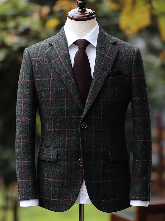 Men's Business Fashion Plaid Single Breasted Blazer