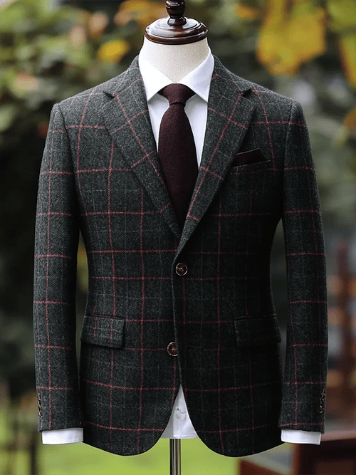 Men's Business Fashion Plaid Single Breasted Blazer