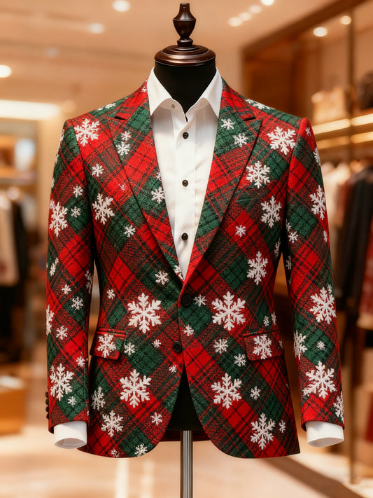 Men's Christmas Snowflakes Casual Print Large Pocket Blazers