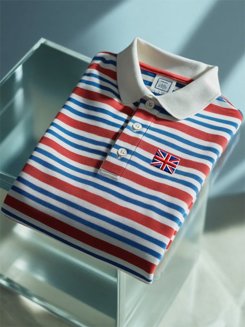 Men's Business Casual Union Jack Button Short Sleeve Polo Shirt