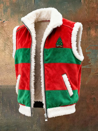 Men's Retro Suede Christmas Vest Jacket (With Detachable Brooch Design)