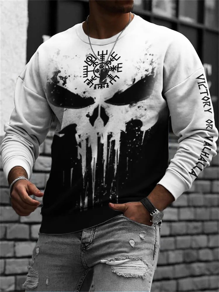 Men's Viking Skulls Inspired Contrast Color Sweatshirt