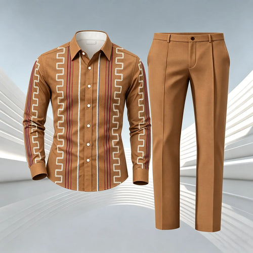 Men's Printed Long-Sleeve Shirt and Pants Set