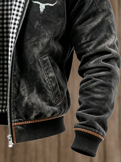 Men's Vintage Suede and Plaid Lining Multi-Pocket Outdoor Jacket