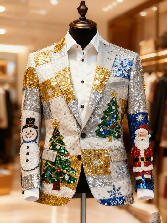 Men's Christmas Casual Print Large Pocket Blazers