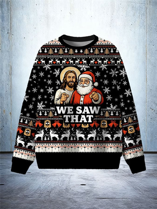 Men's Retro We Saw That Jesus & Santa Ugly Sweatshirt Printed Sweatshirt