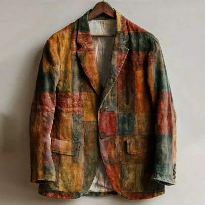 Men's Retro Geometric Color Block Casual Blazer