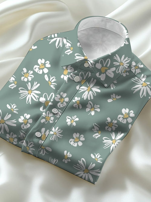 Men's Business Casual Daisy Lapel Short Sleeve Shirt