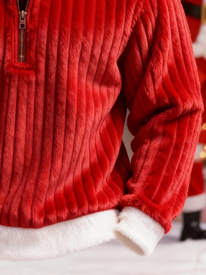 Men's 3D Textured Warm Plush Color-Blocked Christmas Hooded Sweatshirt