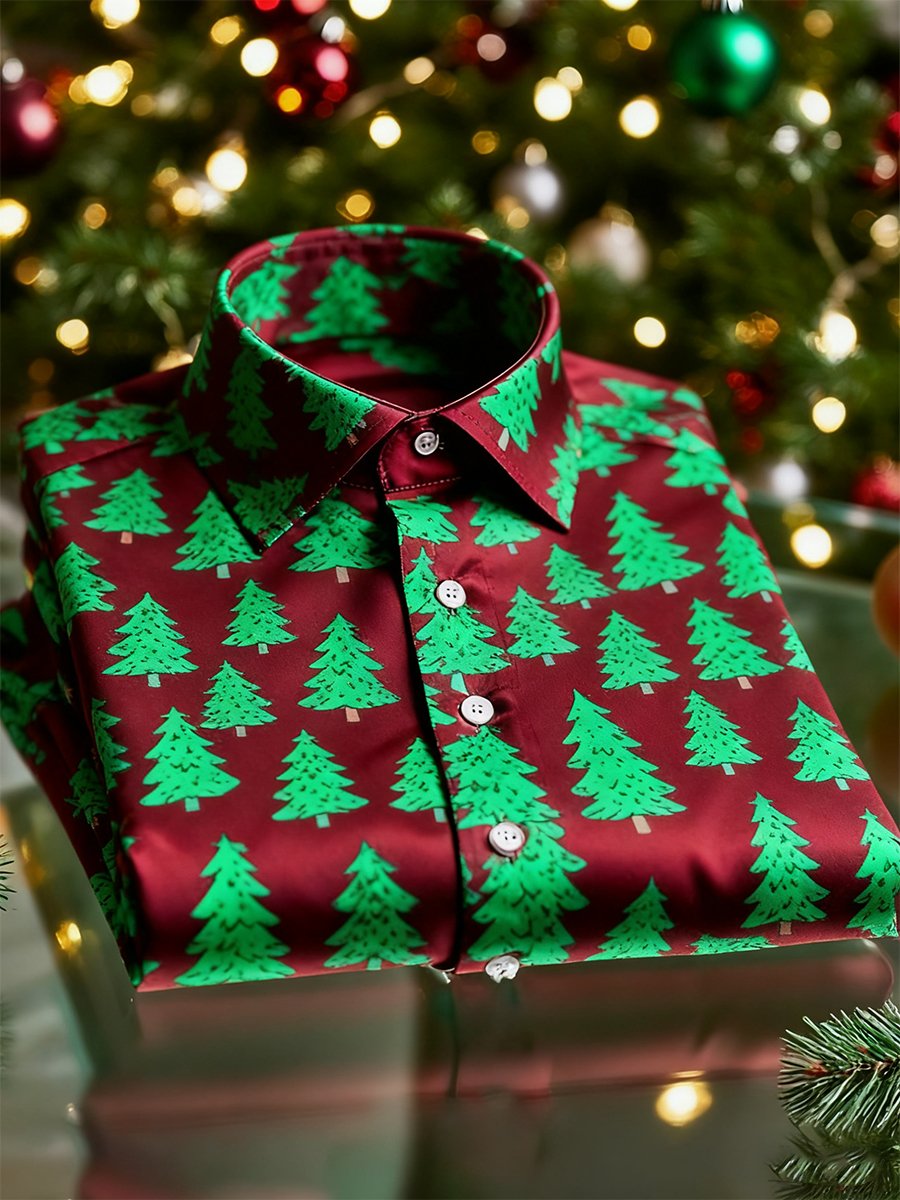 Men's  Christmas Long Sleeve Button-Down Shirt
