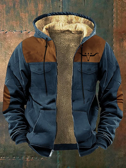 Men's Vintage Western Print Arctic Fleece Zip-Up Jacket