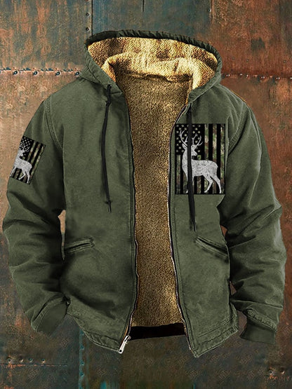 Men's Vintage Elk Flag Print Jacket
