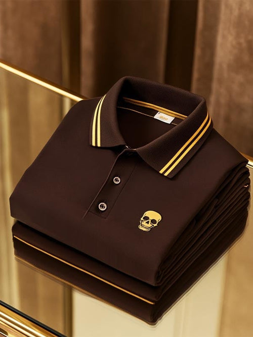 Men's Skull Print Business Casual Short Sleeve Polo Shirt