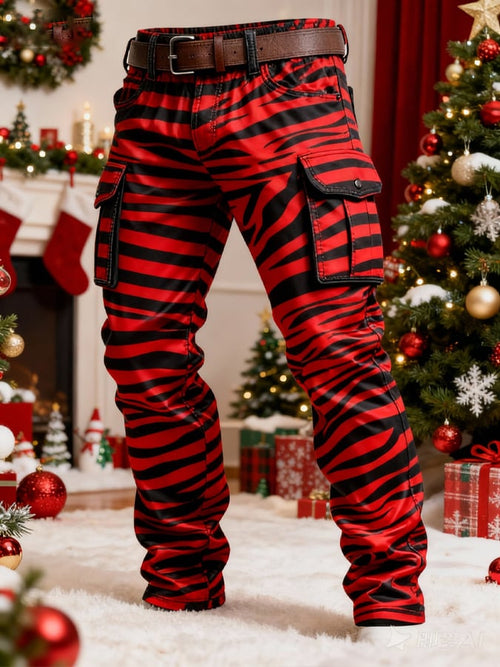 Men's Christmas Zebra Print Pocket Cargo Pants