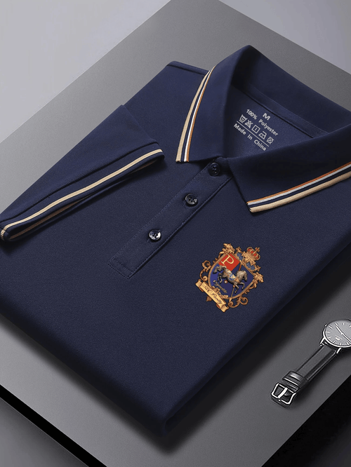 Men's Business Casual Logo Button Short Sleeve Polo Shirt