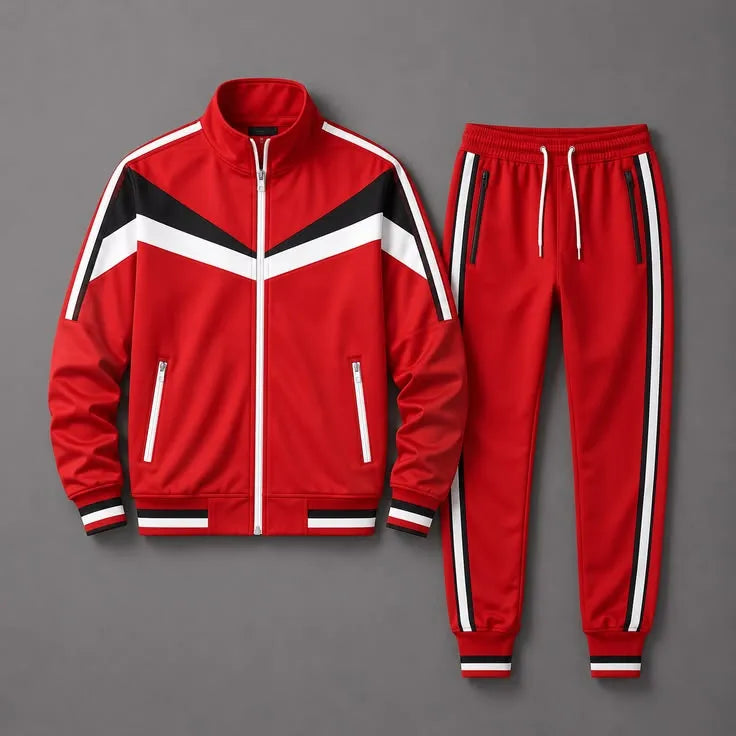 Men's V-Neck Printed Stand-Up Collar Sweatshirt and Pants Set