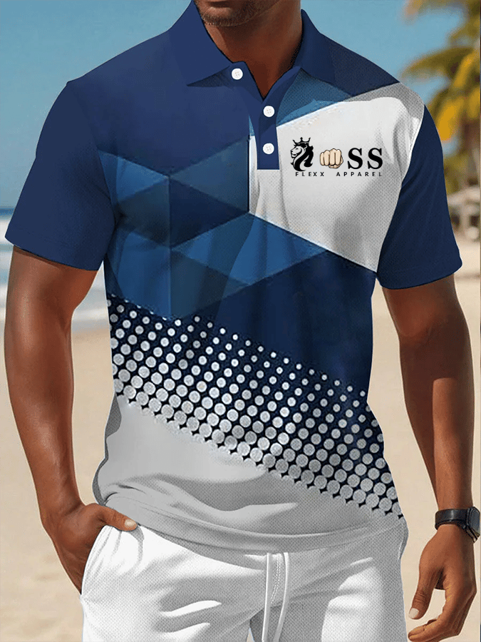 Men's Retro Letter Design Printed Casual Comfortable And Breathable Polo Shirt