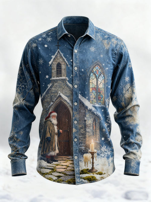 Men's Vintage Christmas Art Long Sleeve Shirt