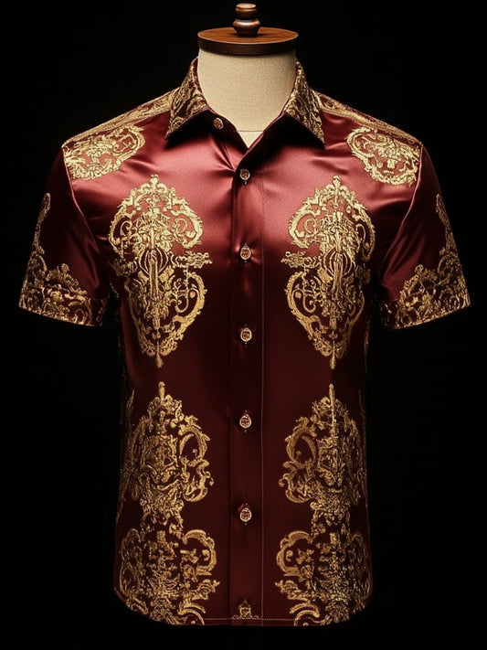 Men's Satin Luxe Print Short Sleeve Button Shirt