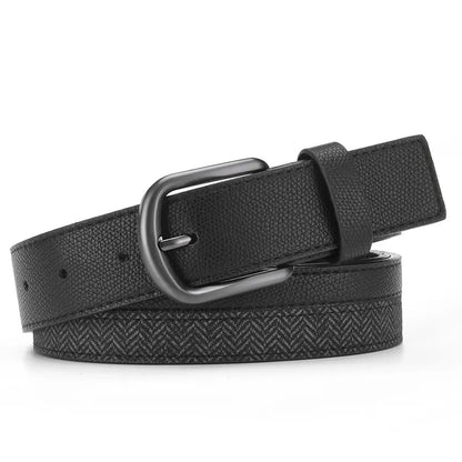 Men's Herringbone Splicing Metal Pin Buckle PU Leather Belt
