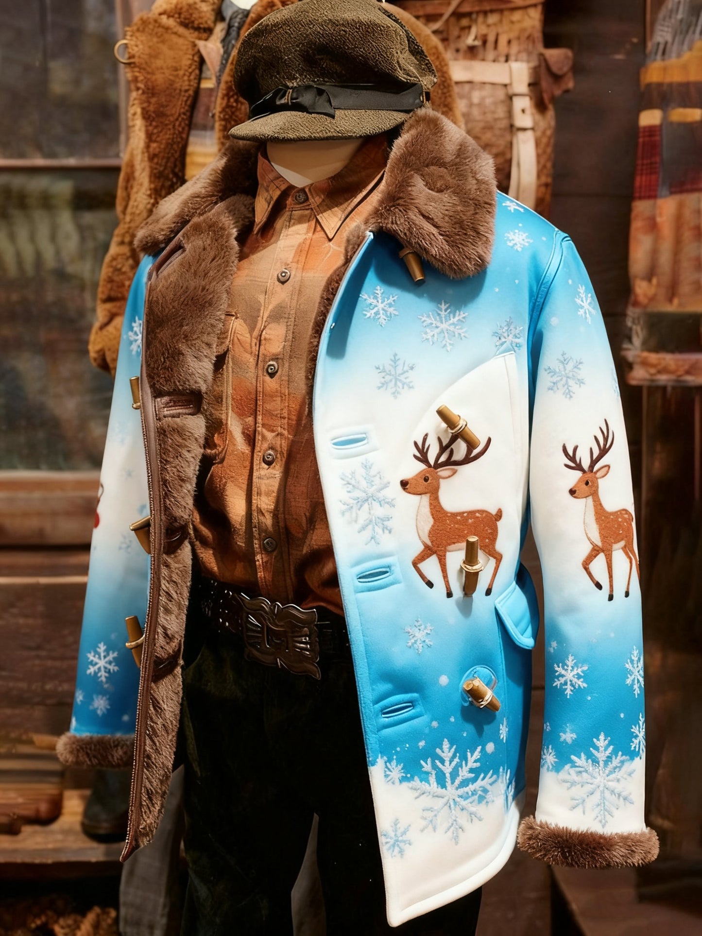Men's Street Style Vintage Christmas Reindeer Jacket Winter Coat