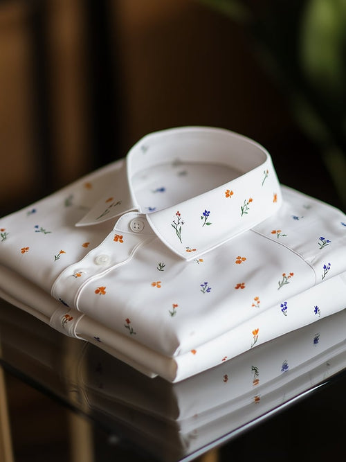 Men's Business Casual Floral Lapel Short Sleeve Shirt