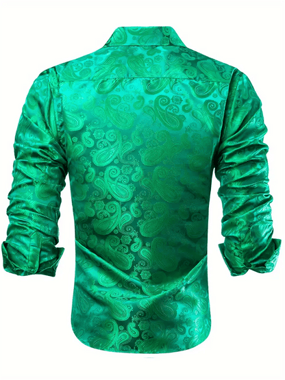 Men's Silk Business Luxury Design Printed Long Sleeve Shirt