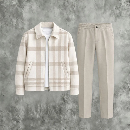 Men's Checkered Zipper Hoodie and Pants Set