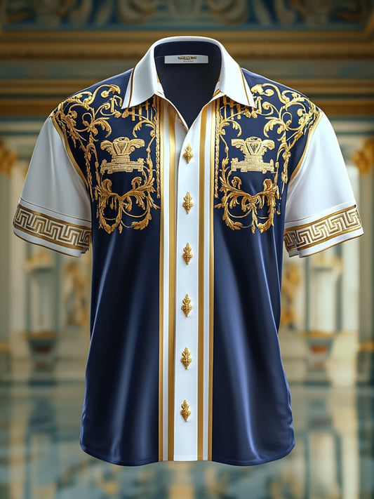 Men's Satin Luxe Print Short Sleeve Button Shirt