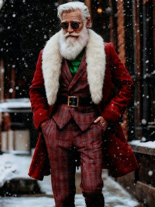 Men's Christmas Inspired Furry Hooded Coat