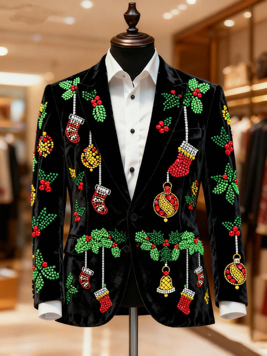 Men's Christmas Casual Print Large Pocket Blazers