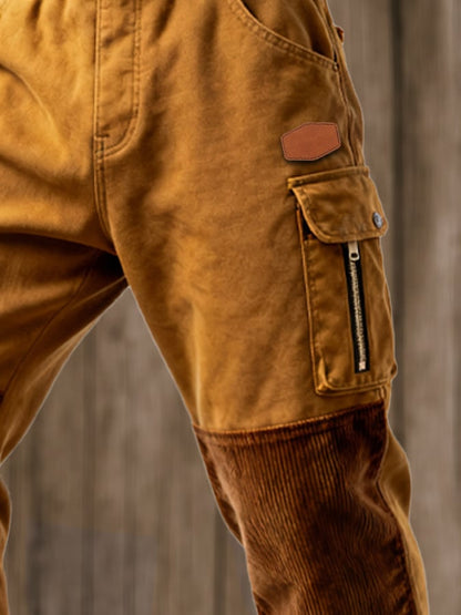 Men's Retro Stitching Functional Wear-Resistant Ripstop Zipper Pocket Work Pants