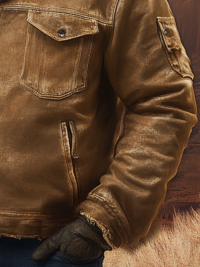 Men's Vintage Classic Distressed Casual Pocket Jacket