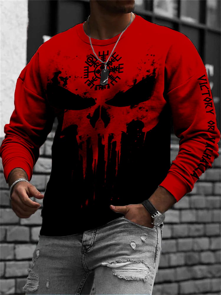 Men's Viking Skulls Inspired Contrast Color Sweatshirt