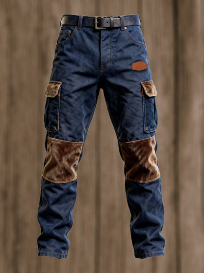 Men's Retro Stitching Functional Wear-Resistant Rip-Resistant Pocket Work Pants