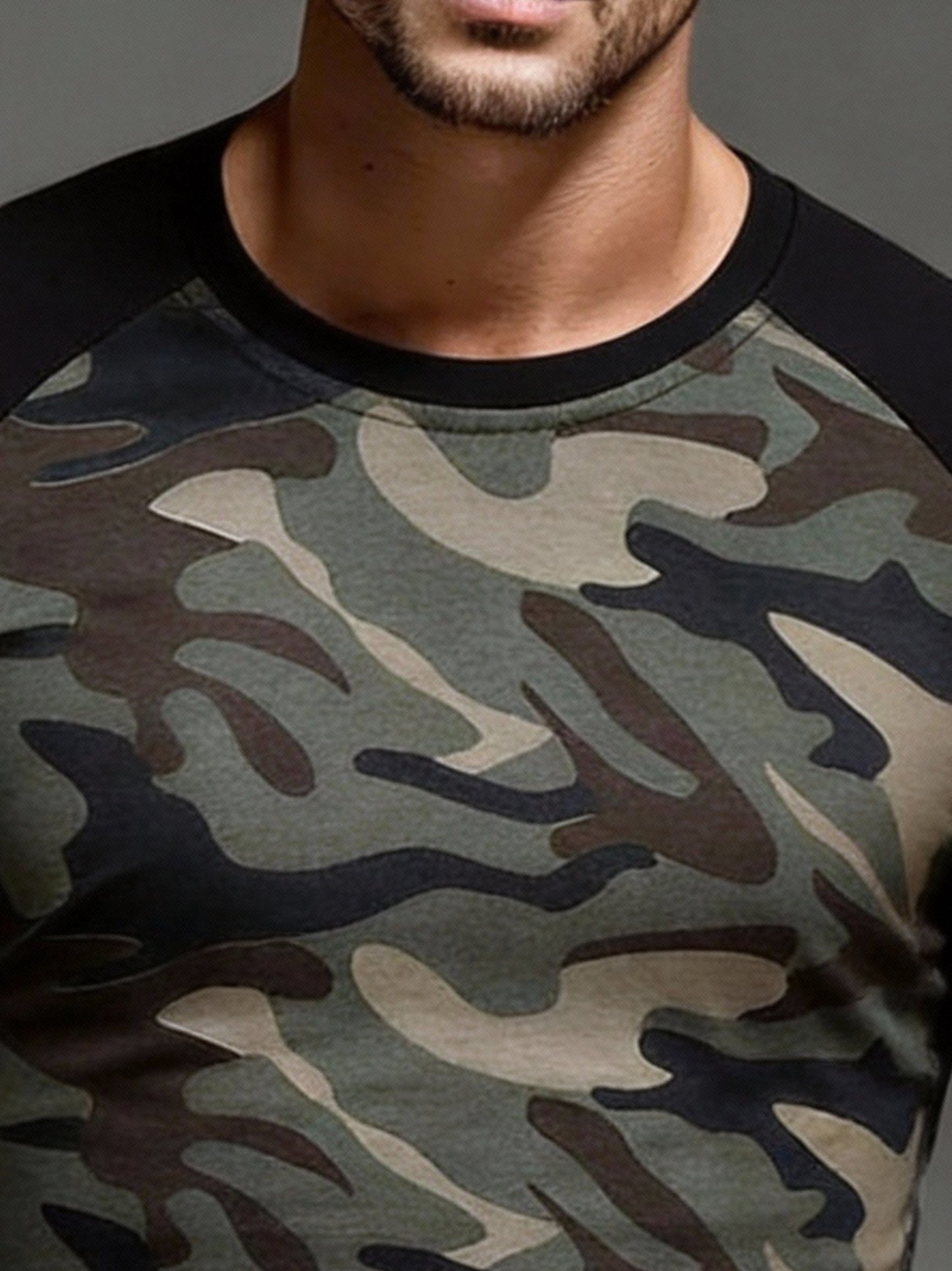 Men's Vintage Camouflage Color-Block Long-Sleeved T-Shirt