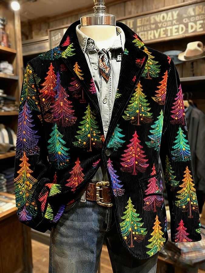 Men's Retro Christmas Art Print Casual Blazer