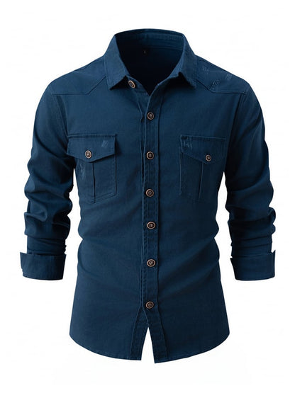Men'S Fashionable Pure Cotton Washed Brushed Ripped Casual Long-Sleeved Shirt