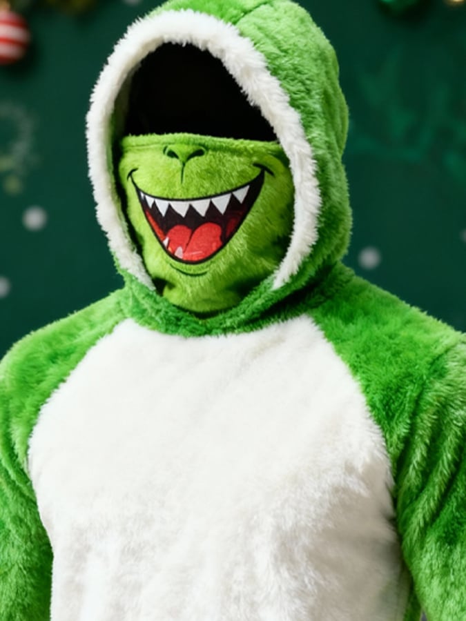 Men's Christmas Plush Hooded Jacket with Face Cover Design
