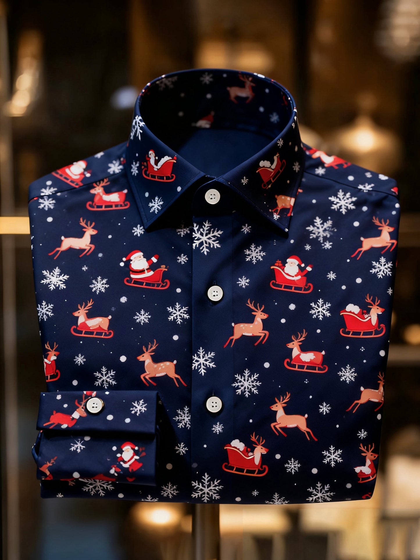 Men's Luxury Christmas Party Long Sleeve Button-Down Shirt