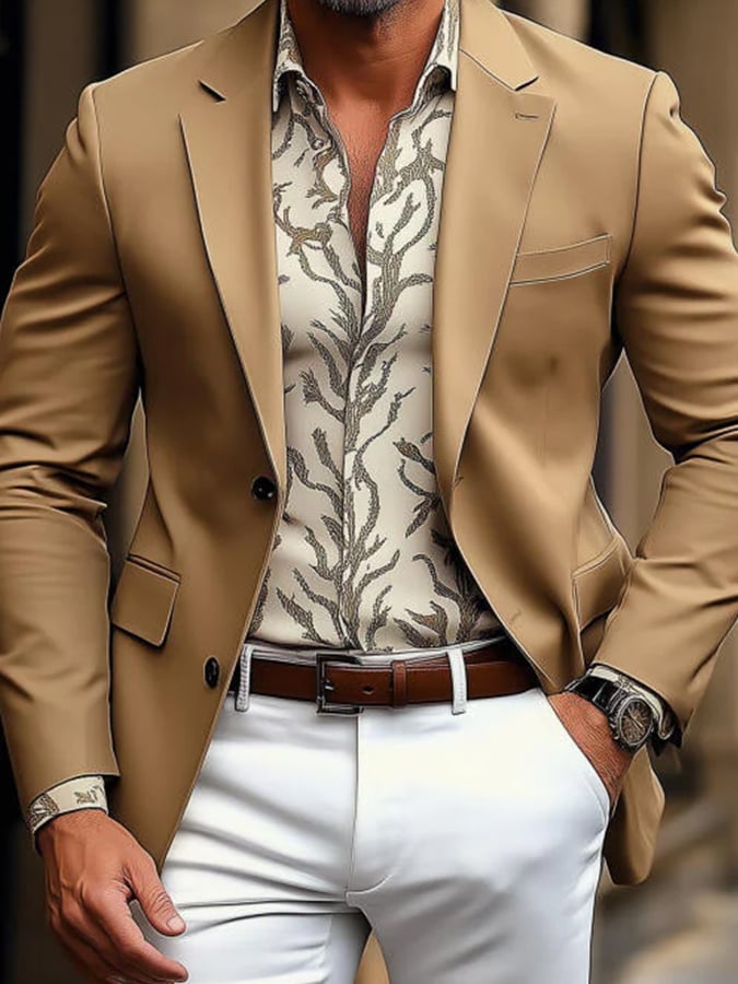 Men'S Casual Solid Color Lapel Single-Breasted Loose Suit