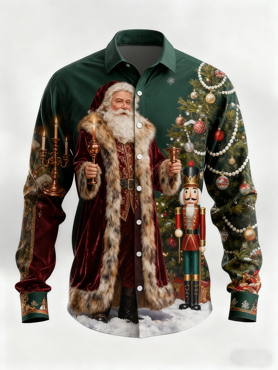 Men's Vintage Christmas Art Long Sleeve Shirt