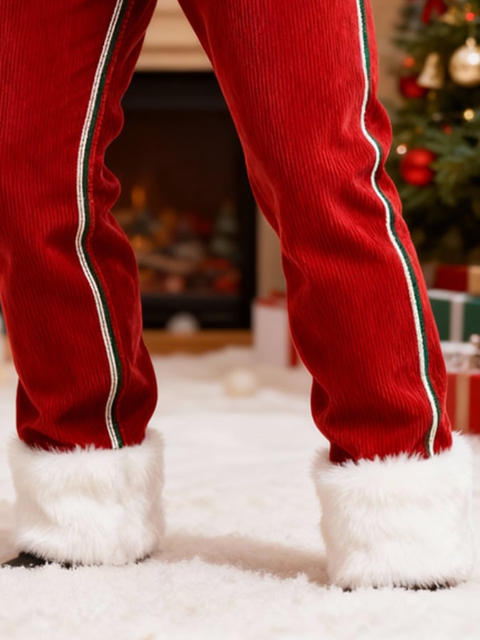 Men's Christmas Corduroy Patchwork Plush Work Pants