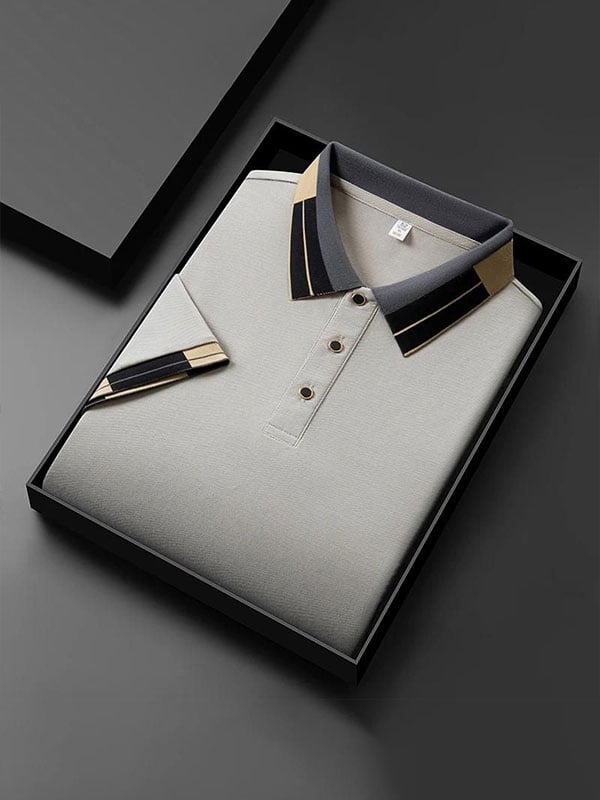 Men's Plaid Business Lapel Short Sleeve Polo Shirt