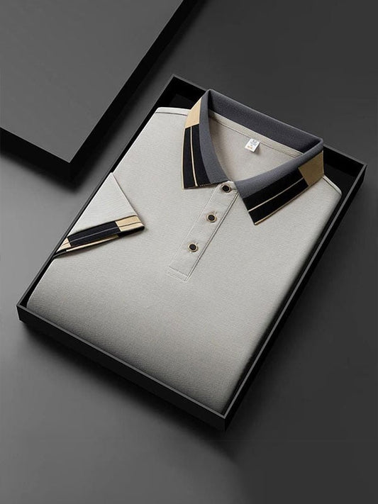 Men's Plaid Business Lapel Short Sleeve Polo Shirt