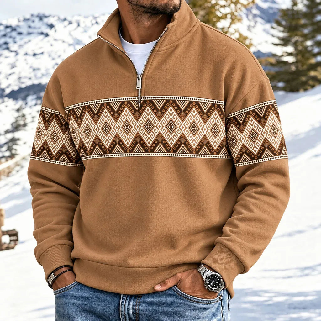 Men's Geometric Patchwork Print Half-Zip Hoodie