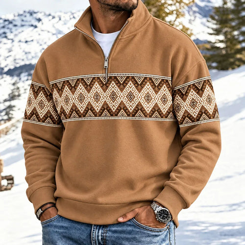 Men's Geometric Patchwork Print Half-Zip Hoodie