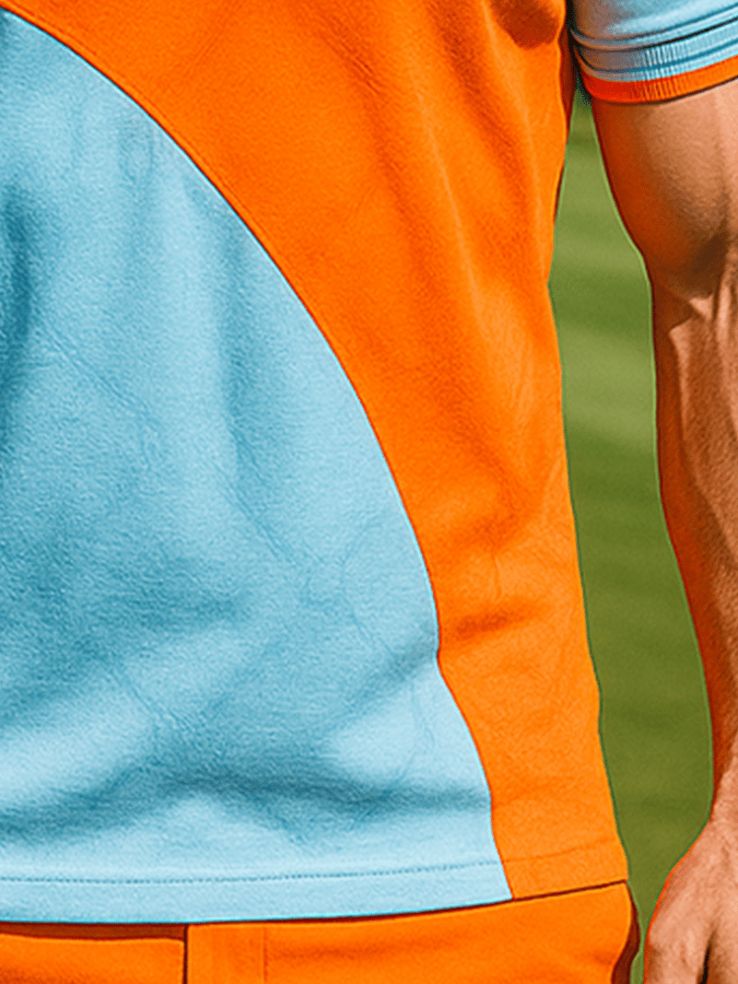 Men's basic daily casual stitching sports contrast color short-sleeved